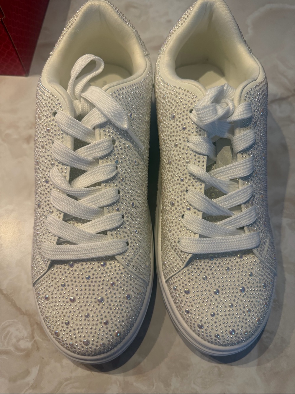 Madden Girl Pearl Rhinestone Lace-Up Platform Sneakers